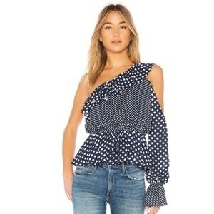 Tularosa One-Shoulder Polka Dot Top - Navy size L